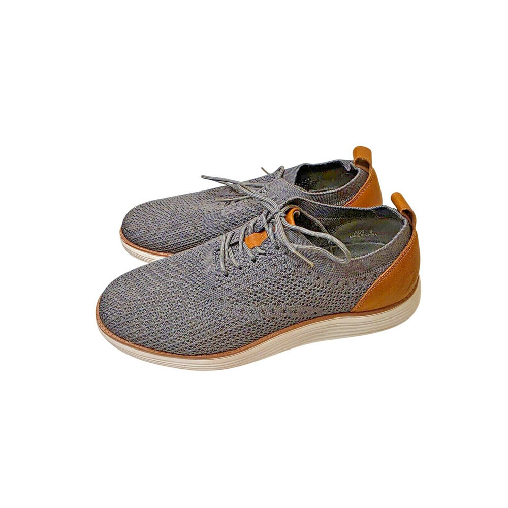 Athlefit Mens Casual Knit Sneakers Size‎ 9 Gray & Brown With Faux Leather Accent - Picture 7 of 15